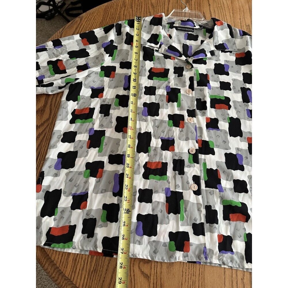 Impressions Patchwork Blouse Button Up Colorful R… - image 5